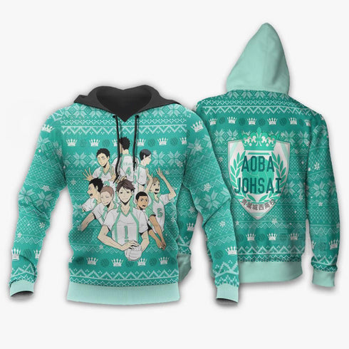Divesart - Aoba Johsai Ugly Christmas pusero ja huppari Haikyuu Anime -joulupaita